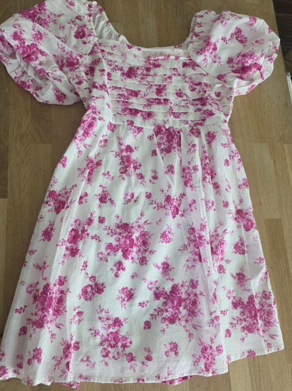 Love Squared Girls White Dress w/Pink Floral Print & Puff Sleeves Sz 10 NWOT